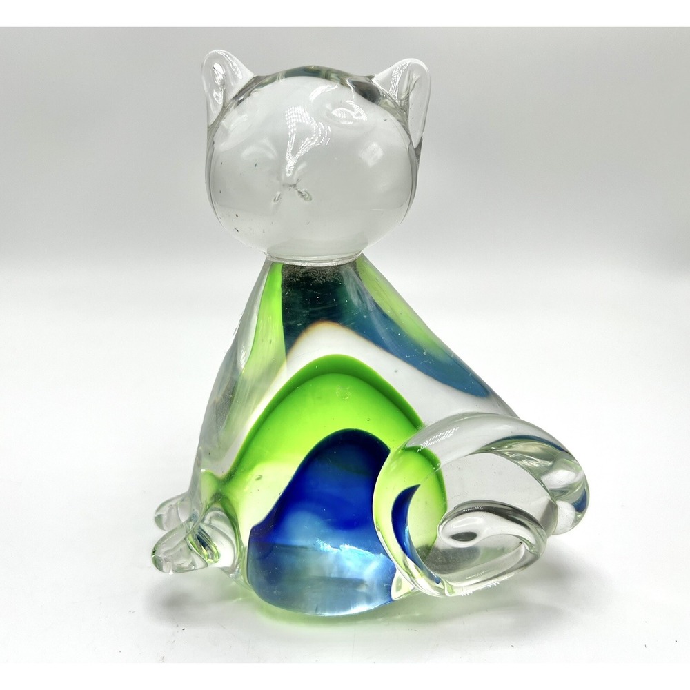 Pier 1 Large Blue and Green Glass Cat Sommerso with a Wonderful Curling Tail